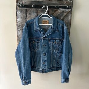 Men's Vintage Orange Tab Dark Wash Jean Jacket